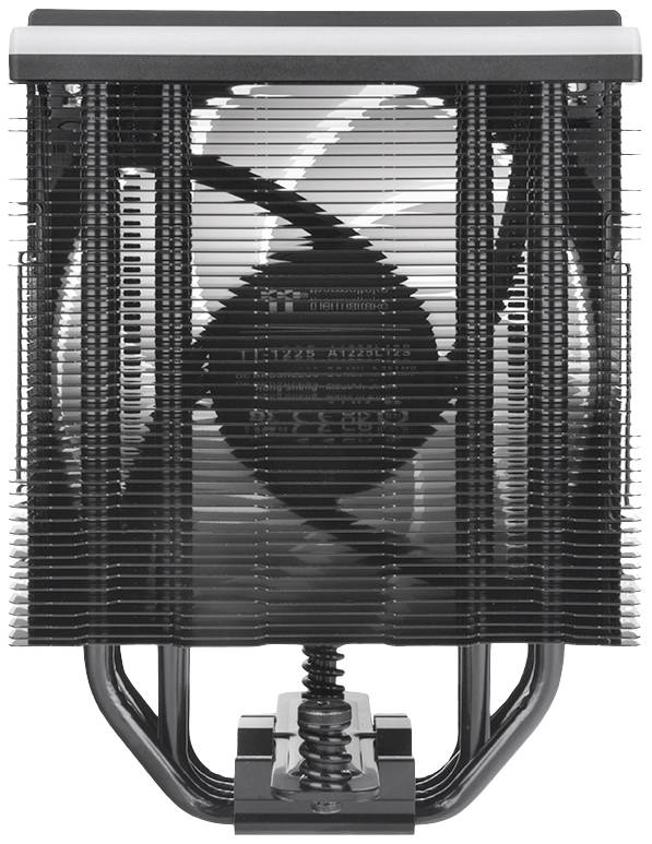 Ein CPU-Luftkühler mit vertikal gestapelten Kühlrippen und zwei Lüftern zur effizienten Wärmeableitung von Computerprozessoren.