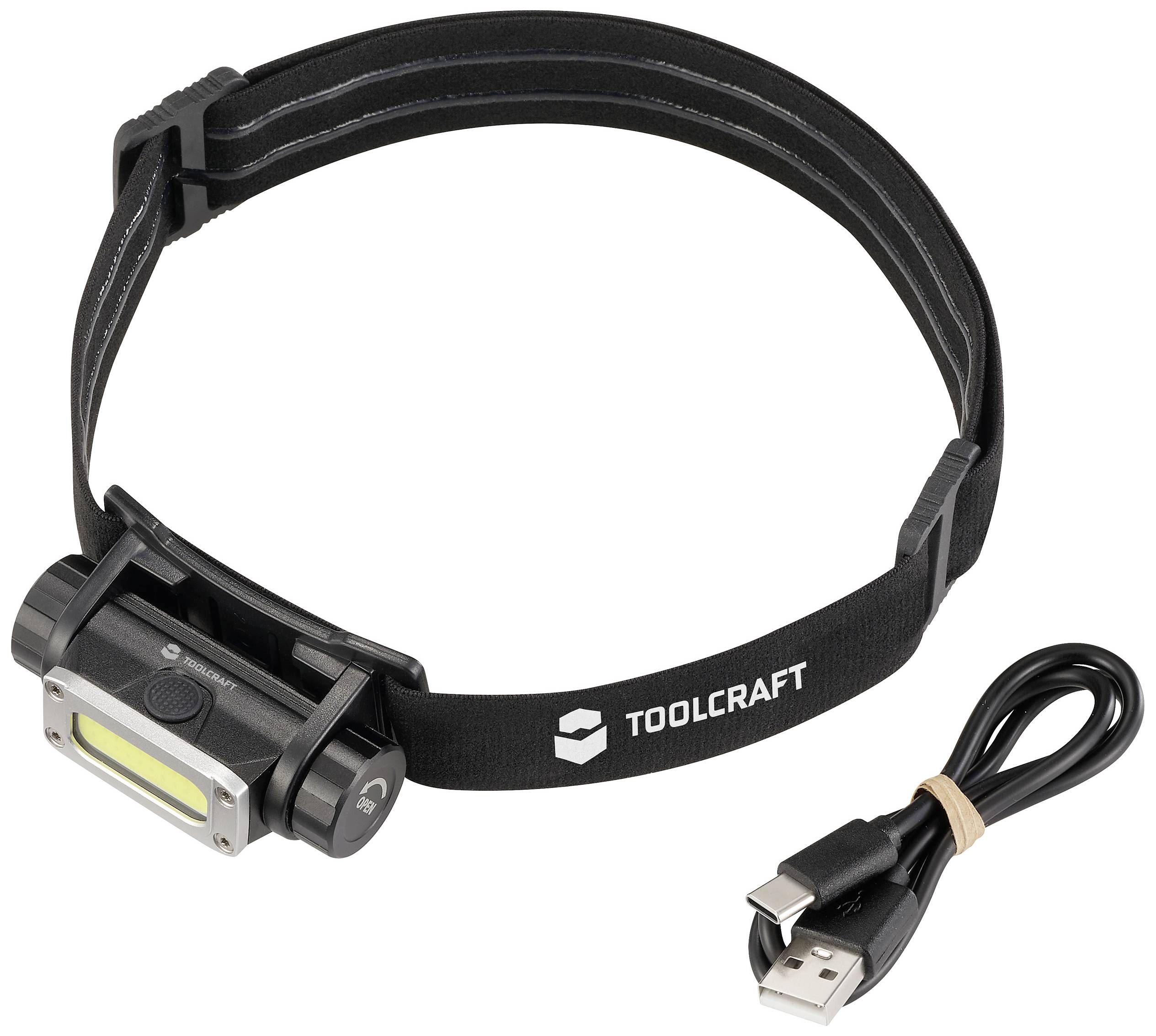 TOOLCRAFT TO-9469515 COB LED Stirnlampe Li-Ionen Akkus 450lm 13h TO-9469515