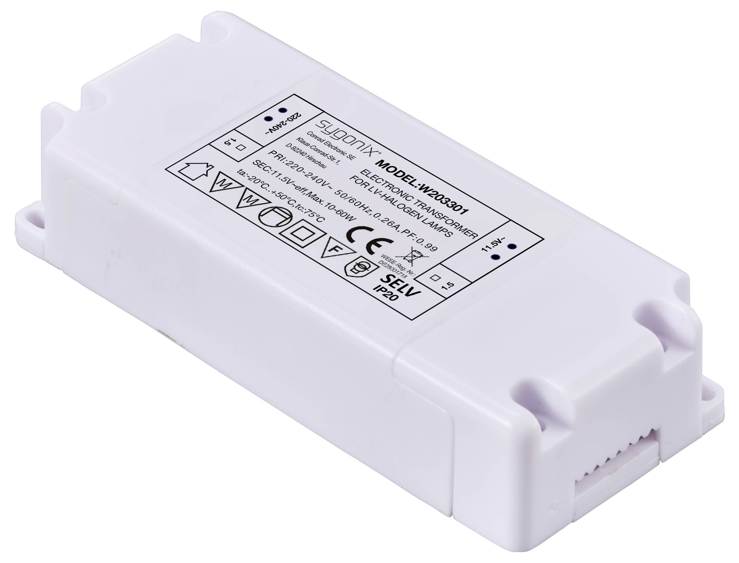 Sygonix SY-6313016 Halogen Transformator 11.5 V/AC 10 - 60W