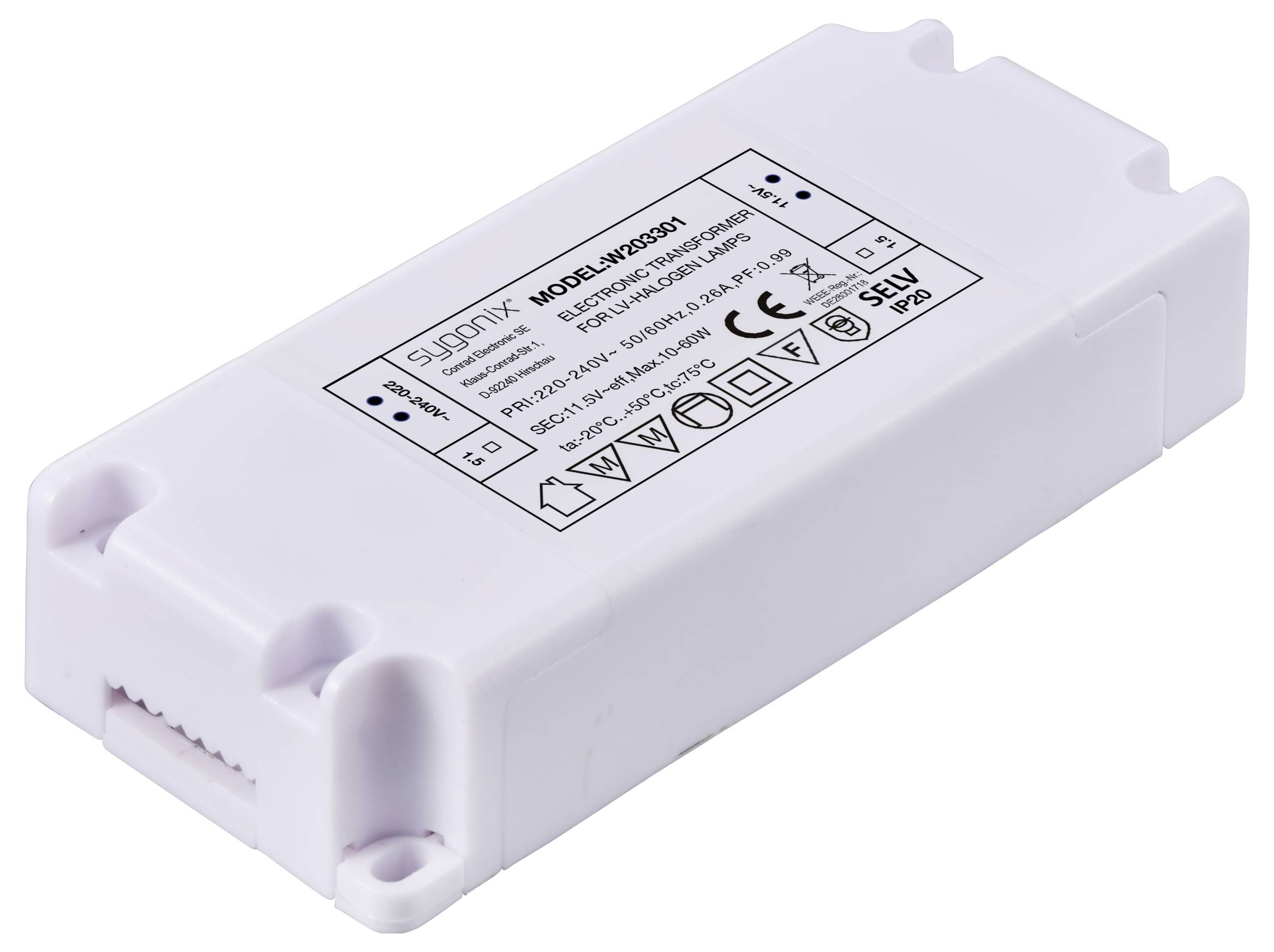 Sygonix SY-6313016 Halogen Transformator 11.5 V/AC 10 - 60W