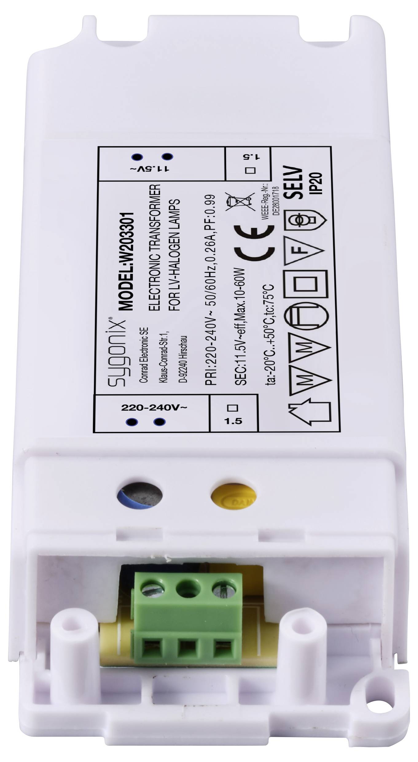 Sygonix SY-6313016 Halogen Transformator 11.5 V/AC 10 - 60W