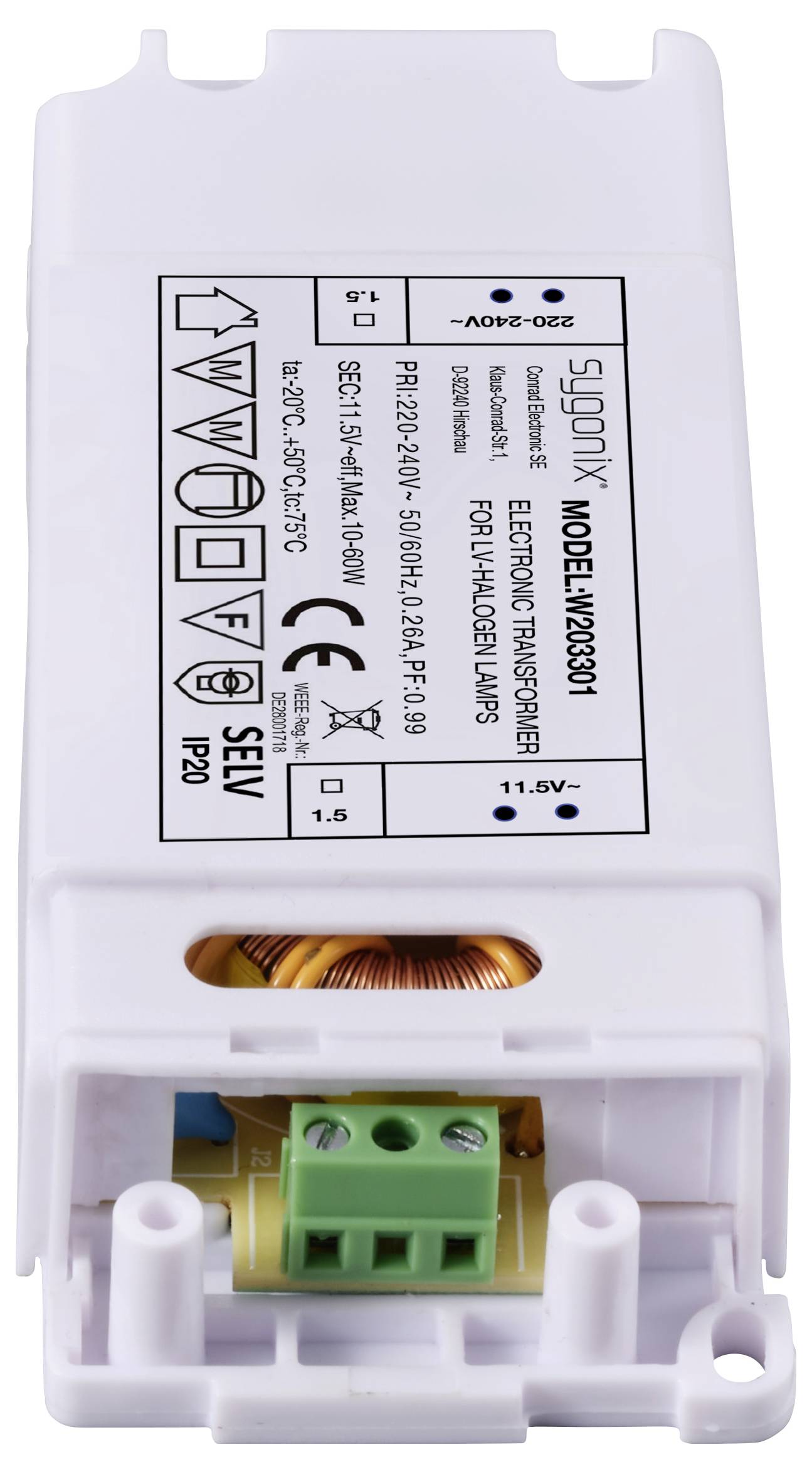 Sygonix SY-6313016 Halogen Transformator 11.5 V/AC 10 - 60W