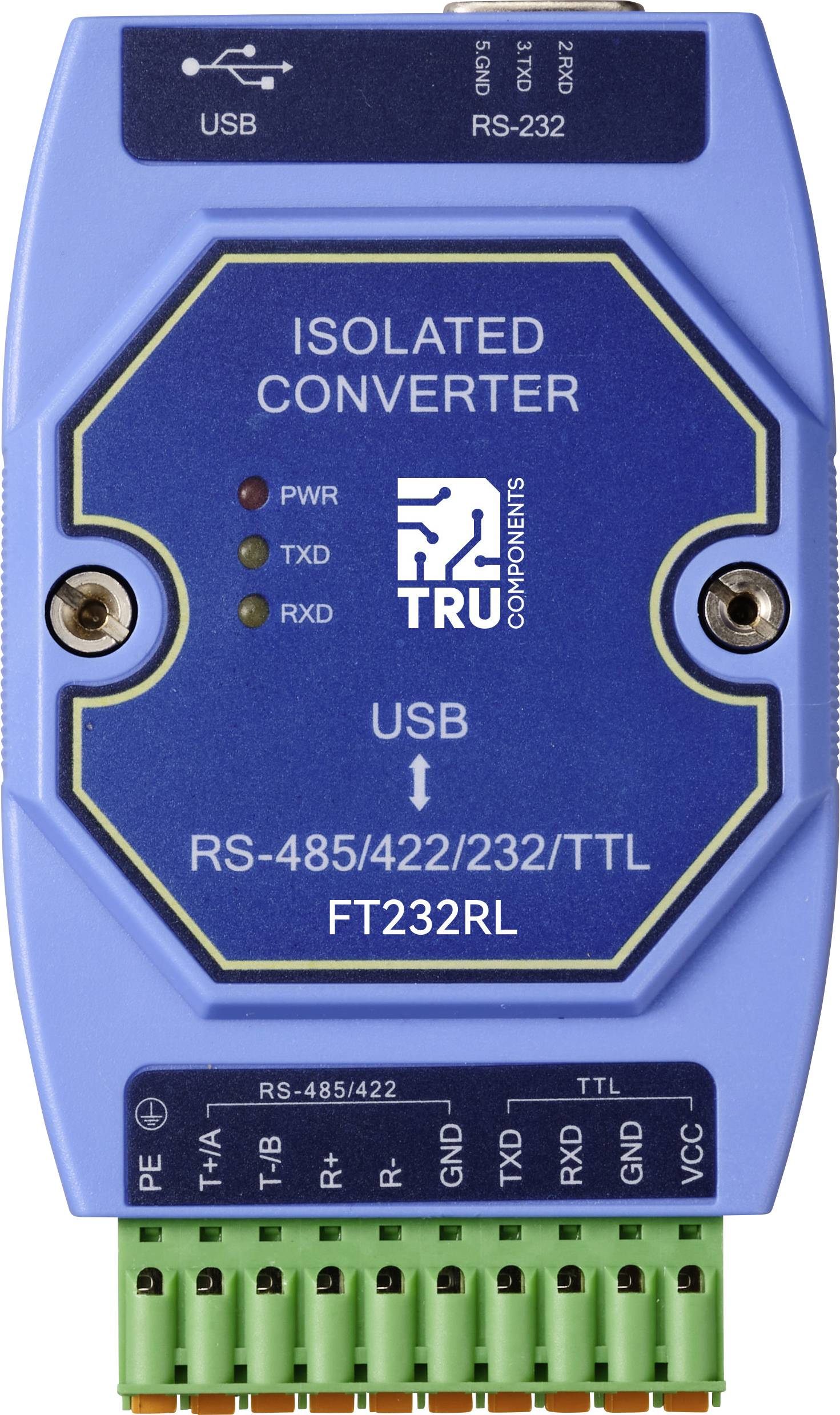 TRU COMPONENTS TC-12626056 TC-E810-U15 Seriell Umsetzer USB, RS-422, RS-485, Sub-D9 3.3 V, 5 V 1 St