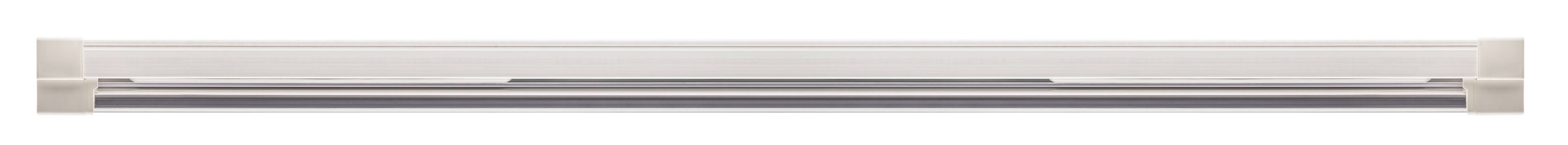 Ein weißer, länglicher Leuchtkörper aus Kunststoff oder Metall, horizontal ausgerichtet, möglicherweise als Deckenleuchte verwendet.