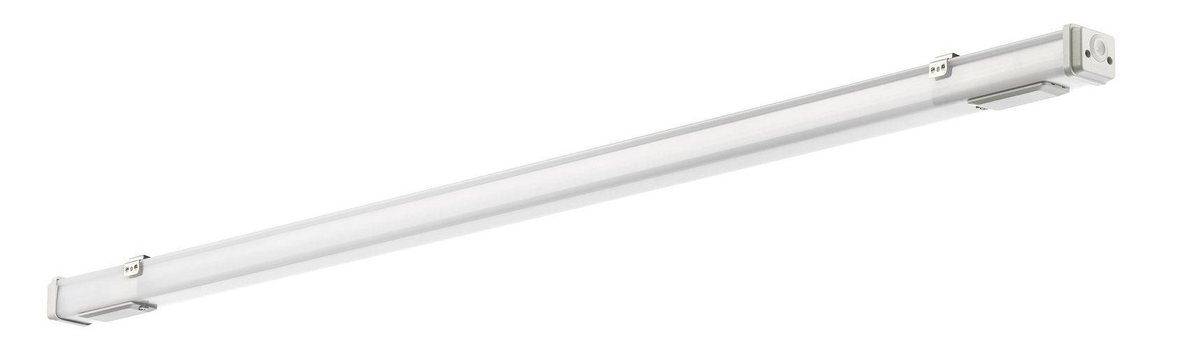 Eine lange LED-Leuchte mit schlankem, rechteckigem Design für Deckenmontage. Ideal für Büro- oder Haushaltsbeleuchtung.