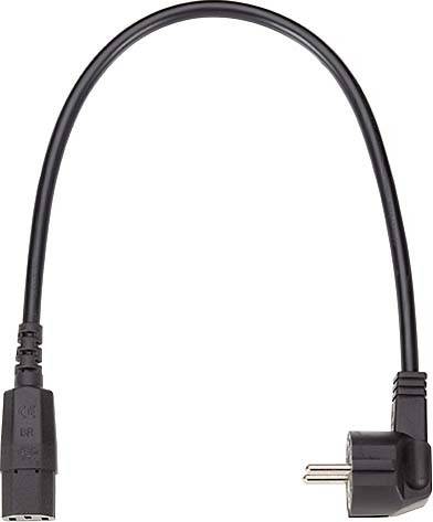 Schwarzes Verlängerungskabel mit einem geraden und einem abgewinkelten Stecker.