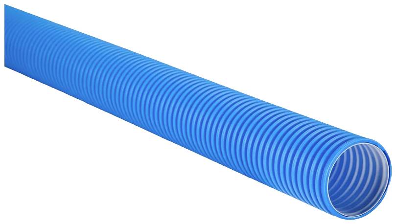 Blauer, flexibler Wellschlauch, verwendet für die Wasser- oder Luftzufuhr. Ribbelige Oberfläche für erhöhte Flexibilität.