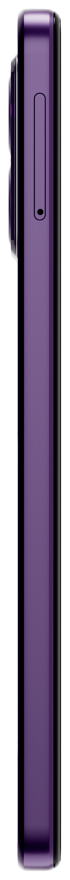 Seitenansicht eines violetten Smartphones.