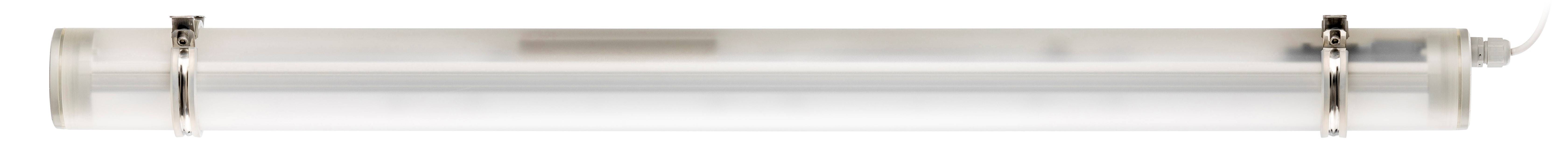 Leuchtröhre mit einem schlichten, klaren Design und zwei Halterungen zur Befestigung. Sie ist in einem neutralen, hellen Farbton gehalten.