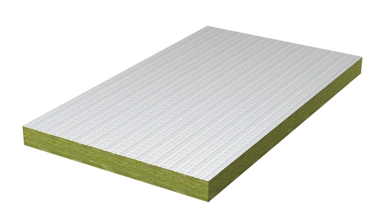 Isolierplatte aus grünem Material mit weißer, gerippter Oberfläche dargestellt.