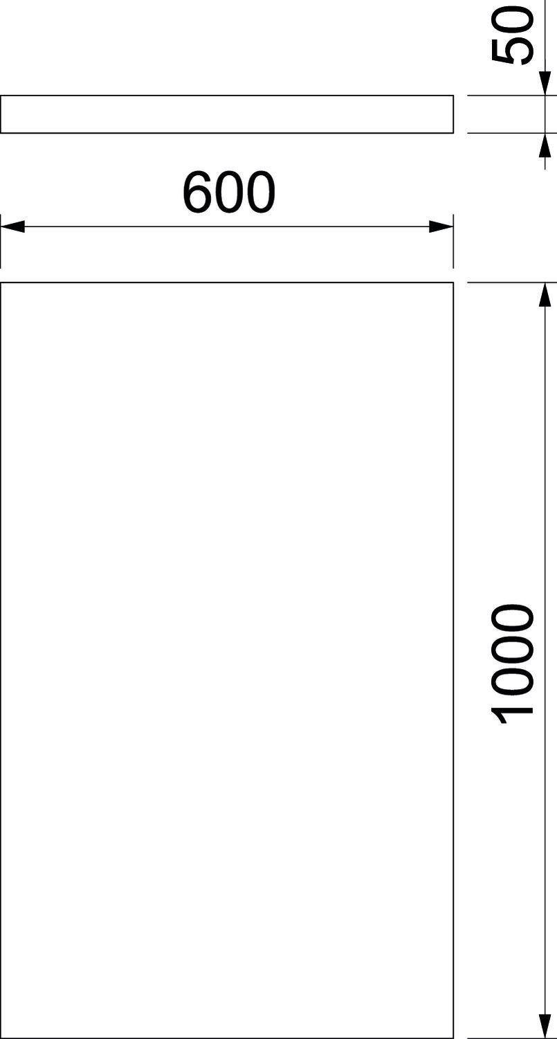 Rechteck mit den Maßen: Breite 600, Höhe 1000. Ein angrenzender schmaler Streifen oben: Breite 600, Höhe 50.