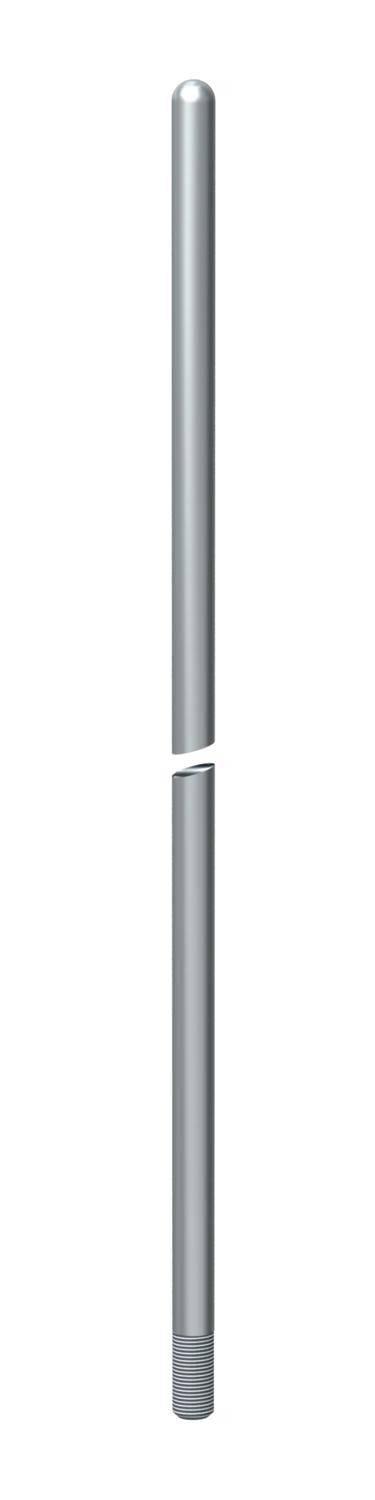 Ein langer, silberner Stab, der in der Mitte geteilt ist, vor weißem Hintergrund.