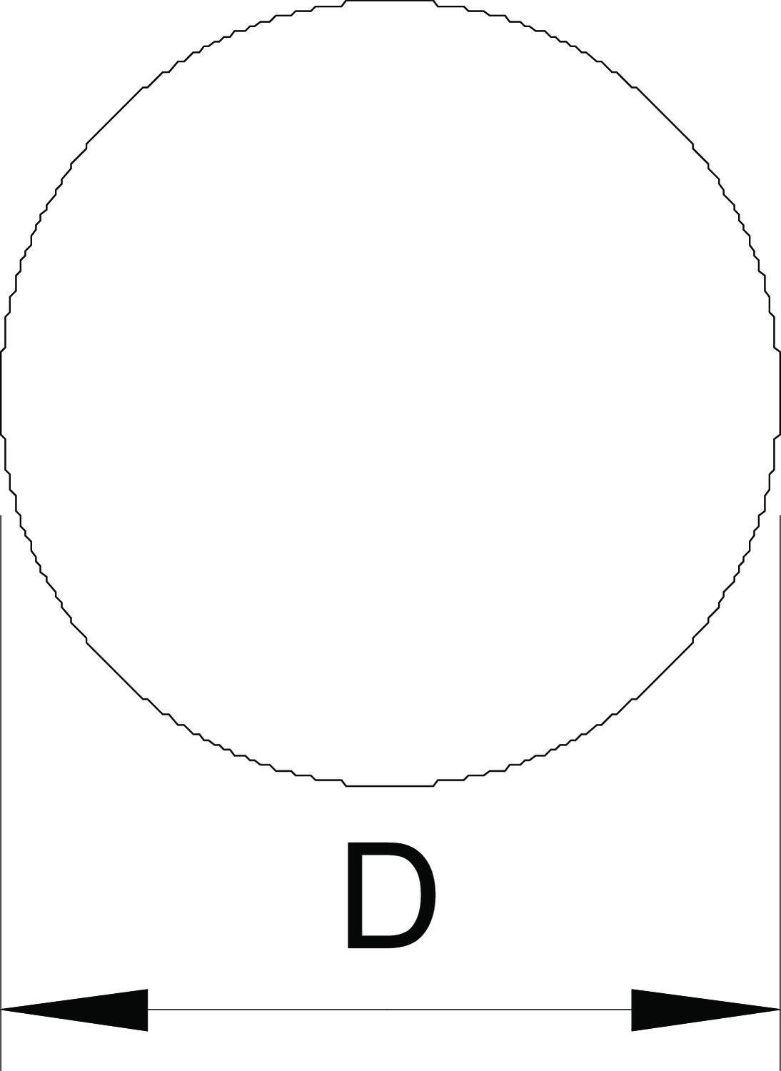 Diagramm eines Kreises mit dem Buchstaben D darunter. D steht für den Durchmesser des Kreises, der mit einem Doppelpfeil gekennzeichnet ist.