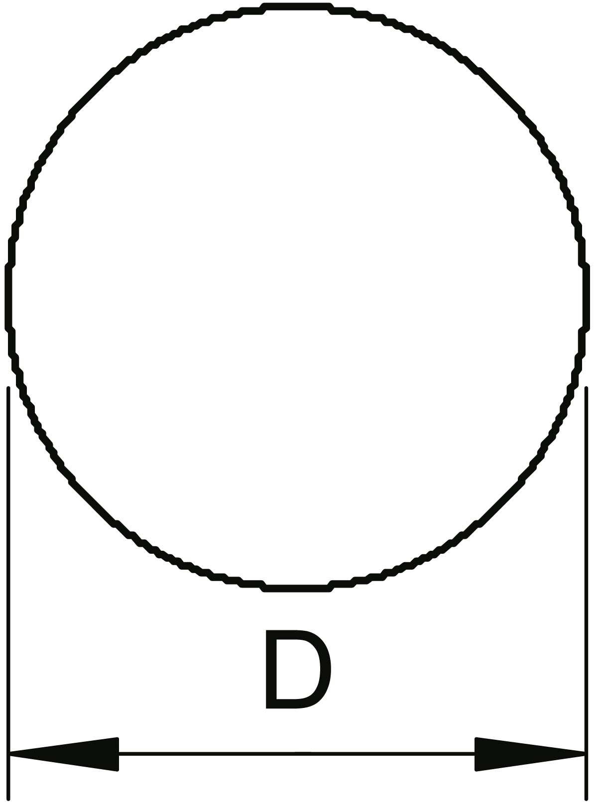 Diagramm eines Kreises mit der Beschriftung 'D' unterhalb als Durchmesseranzeige.