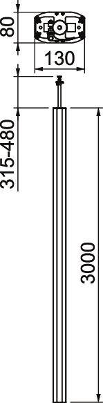 Technische Zeichnung eines Zylinders mit Abmessungen: Länge 3000 mm, Gesamtlänge 315-480 mm, Breite 130 mm, Höhe 80 mm.