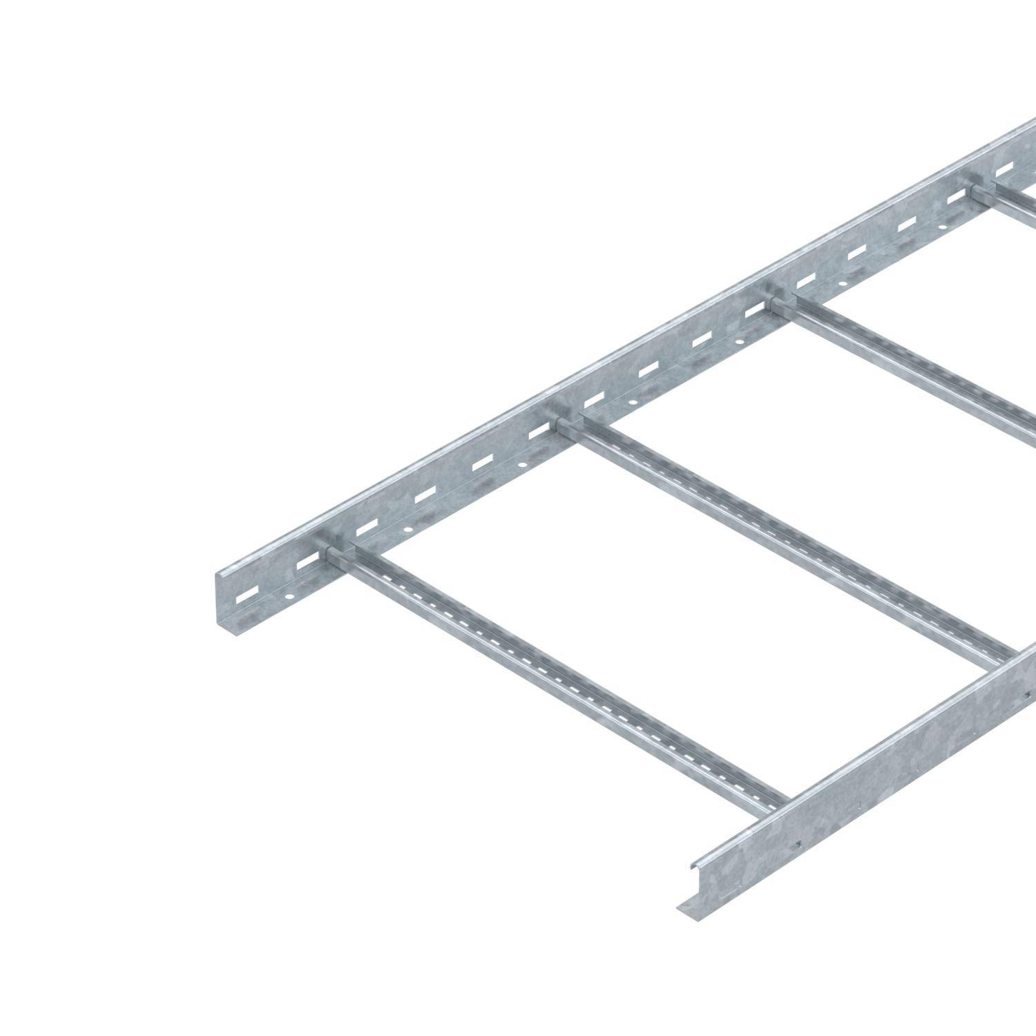 Ein silbernes Metallkabelträger-System mit parallel verlaufenden Streben.