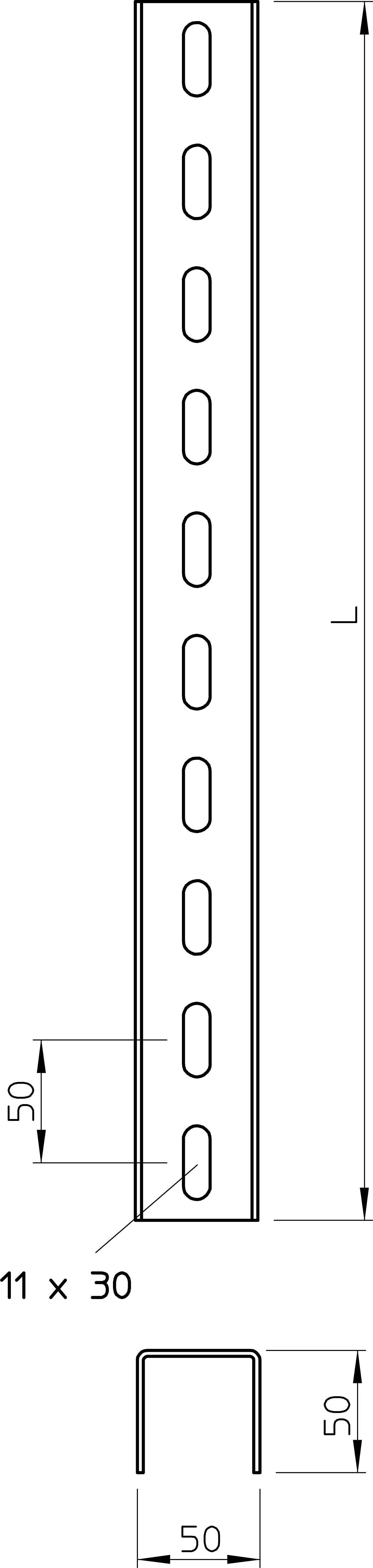OBO Bettermann 6341152 U-Stiel (L x B x H) 3m x 50.00mm x 50.00mm 1St.
