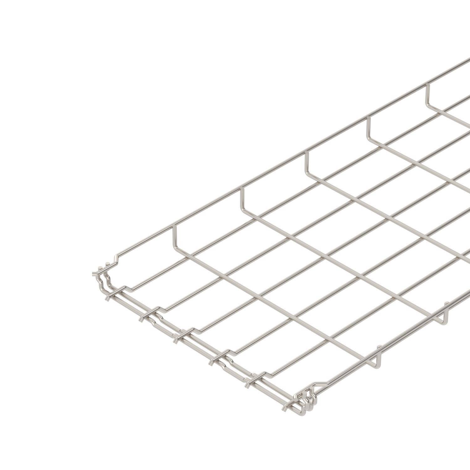 Metallisches Gittergestell, Seitensicht, zeigt rechteckiges Design mit mehreren Querverstrebungen. Geeignet für Kabelmanagement.