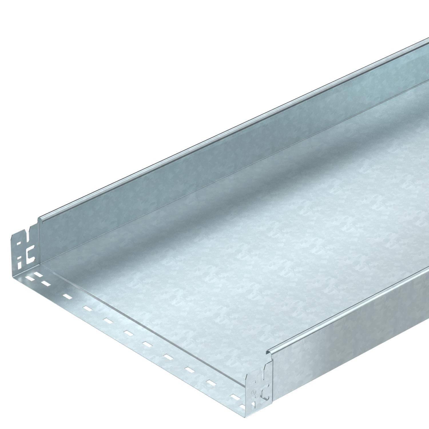 Metallschachtel mit erhöhten Seiten, offenem Oberteil, rechteckiger Form und Löchern an den Kanten für Montagezwecke.