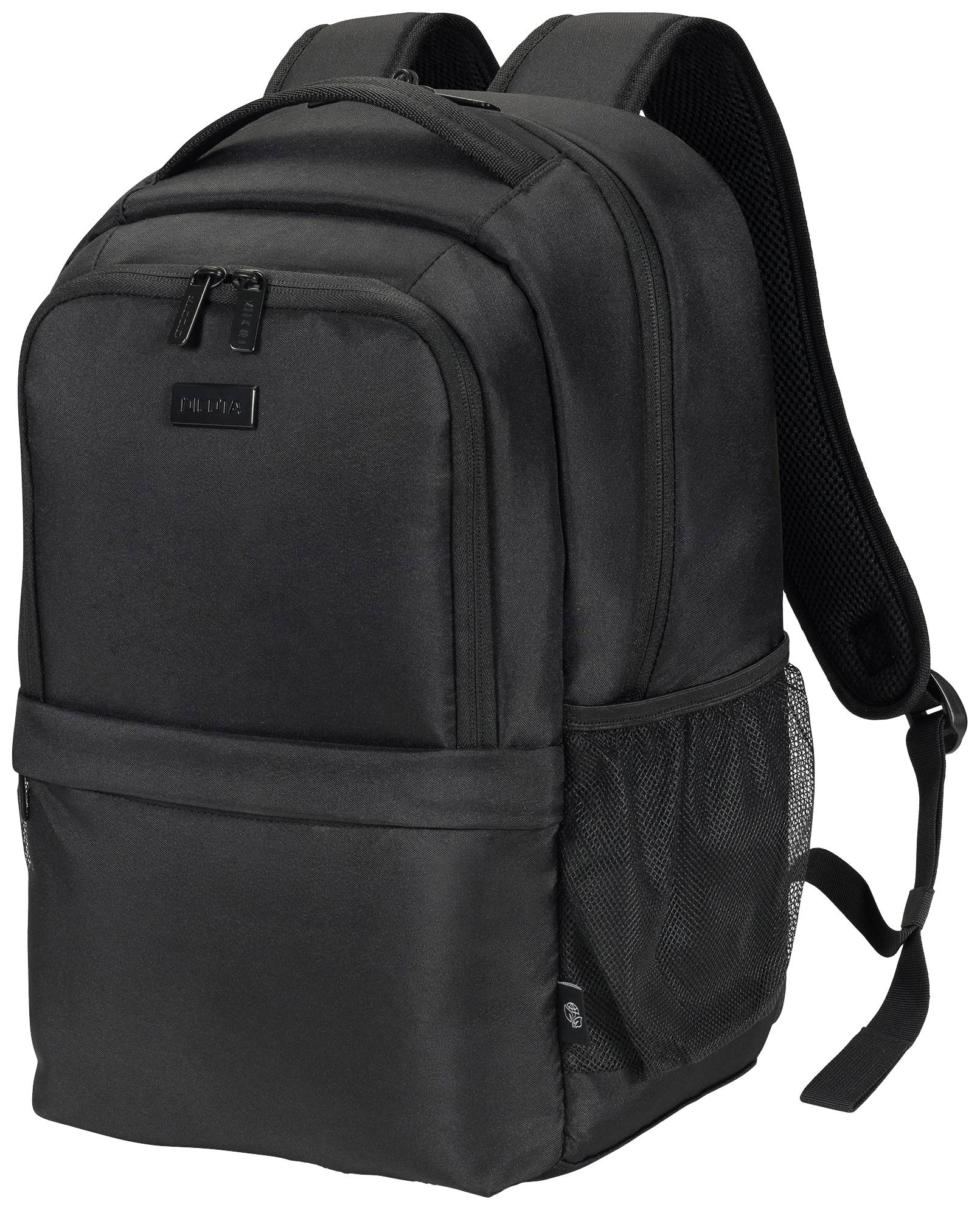 Schwarzer Rucksack mit mehreren Fächern und Netzseitentaschen, geeignet für Freizeit oder Schule.