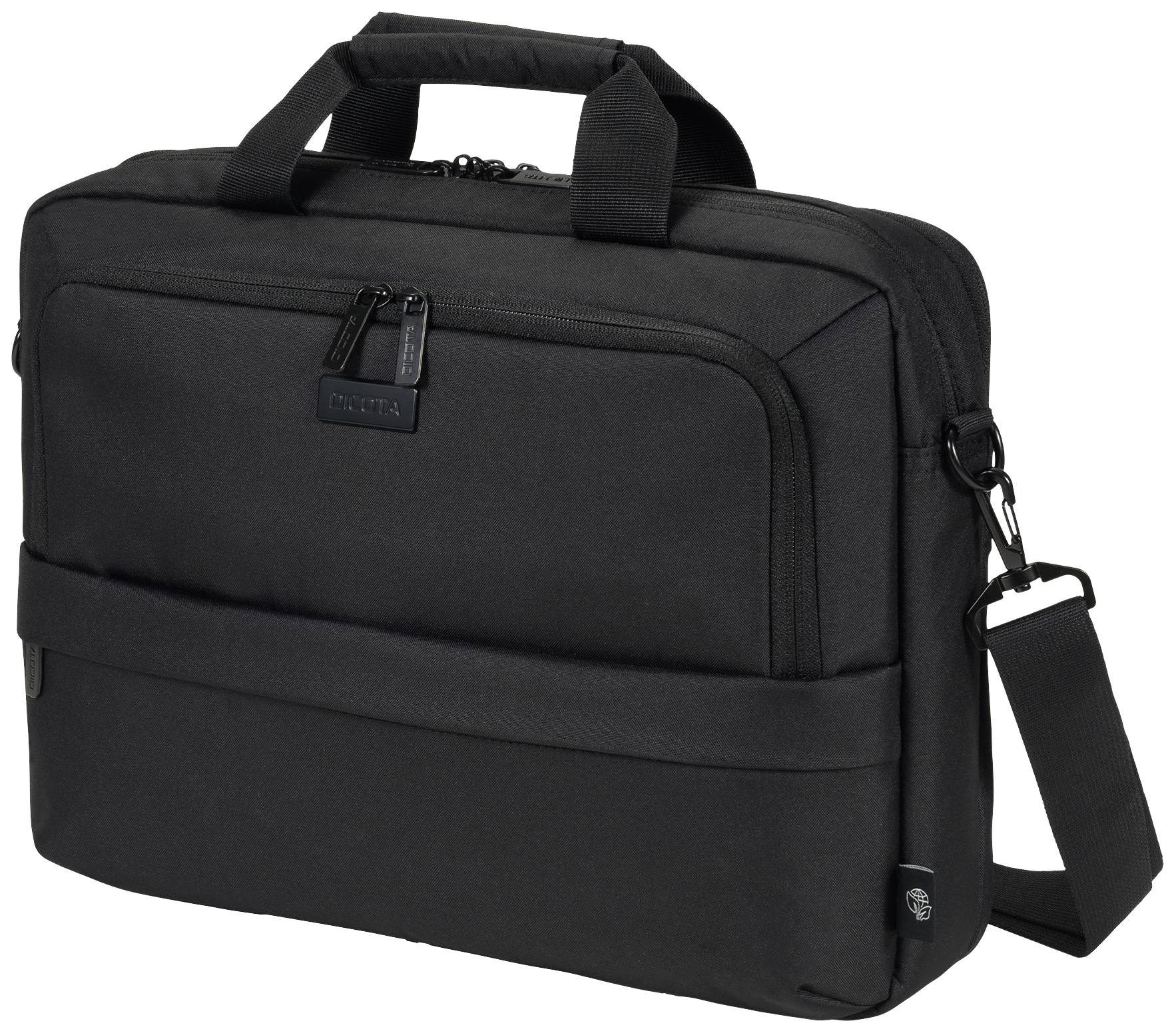 Eine schwarze Laptop-Tasche mit Tragegriff und Schulterriemen, geeignet für Reisen und den sicheren Transport von Laptops.
