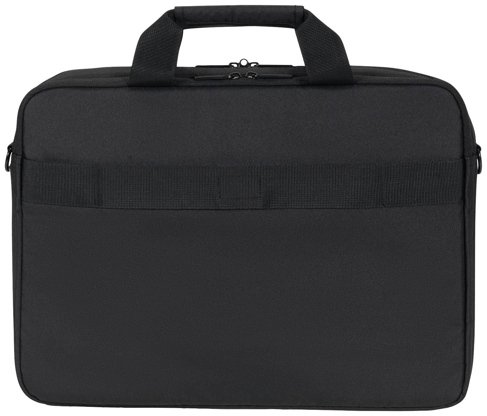 Schwarze Laptop-Tasche mit Tragegriff, rechteckig. Ideal für den Transport von Laptops und Dokumenten.