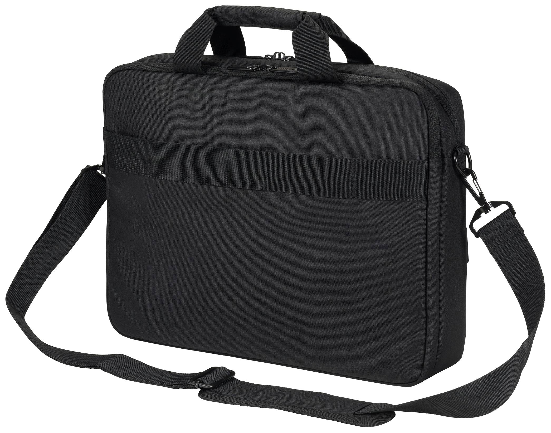 Schwarze Laptoptasche mit abnehmbaren Schultergurt und Griff oben, geeignet für Business oder Reisen.