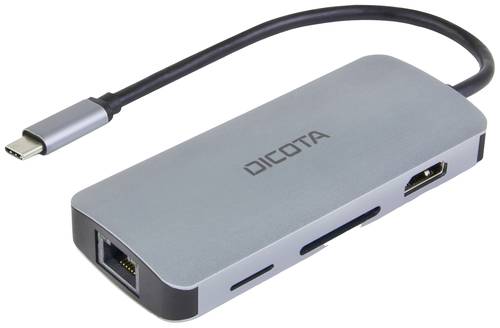 Dicota 8 Port USB-C® (USB 3.2 Gen 2) Multiport Hub mit Aluminiumgehäuse, mit eingebautem Netzwerk-A