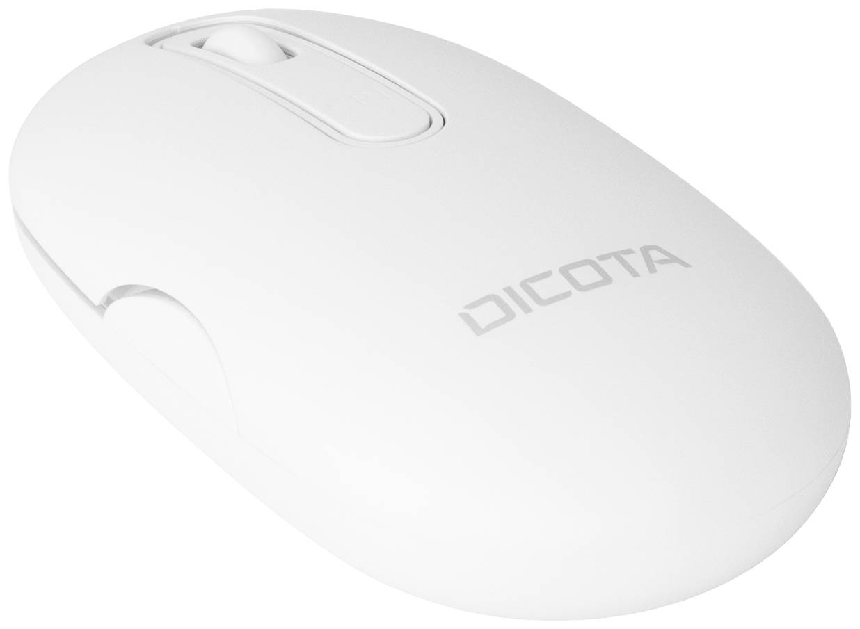 Weiße kabellose Computermaus der Marke mit einer glatten Oberfläche und einem Scrollrad.