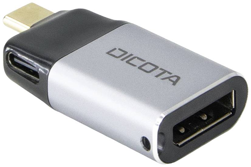 USB-C zu USB-A Adapter, silber und schwarz, mit 'DICOTA' Aufschrift. Adapter zur Verbindung von Geräten mit unterschiedlichen USB-Anschlüssen.