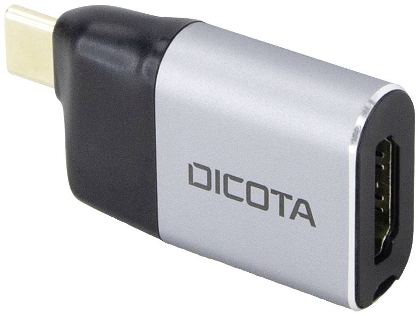 USB-C-zu-HDMI-Adapter in Schwarz und Grau, geeignet zum Verbinden von Geräten mit HDMI-fähigen Displays. Marke: Dicota.