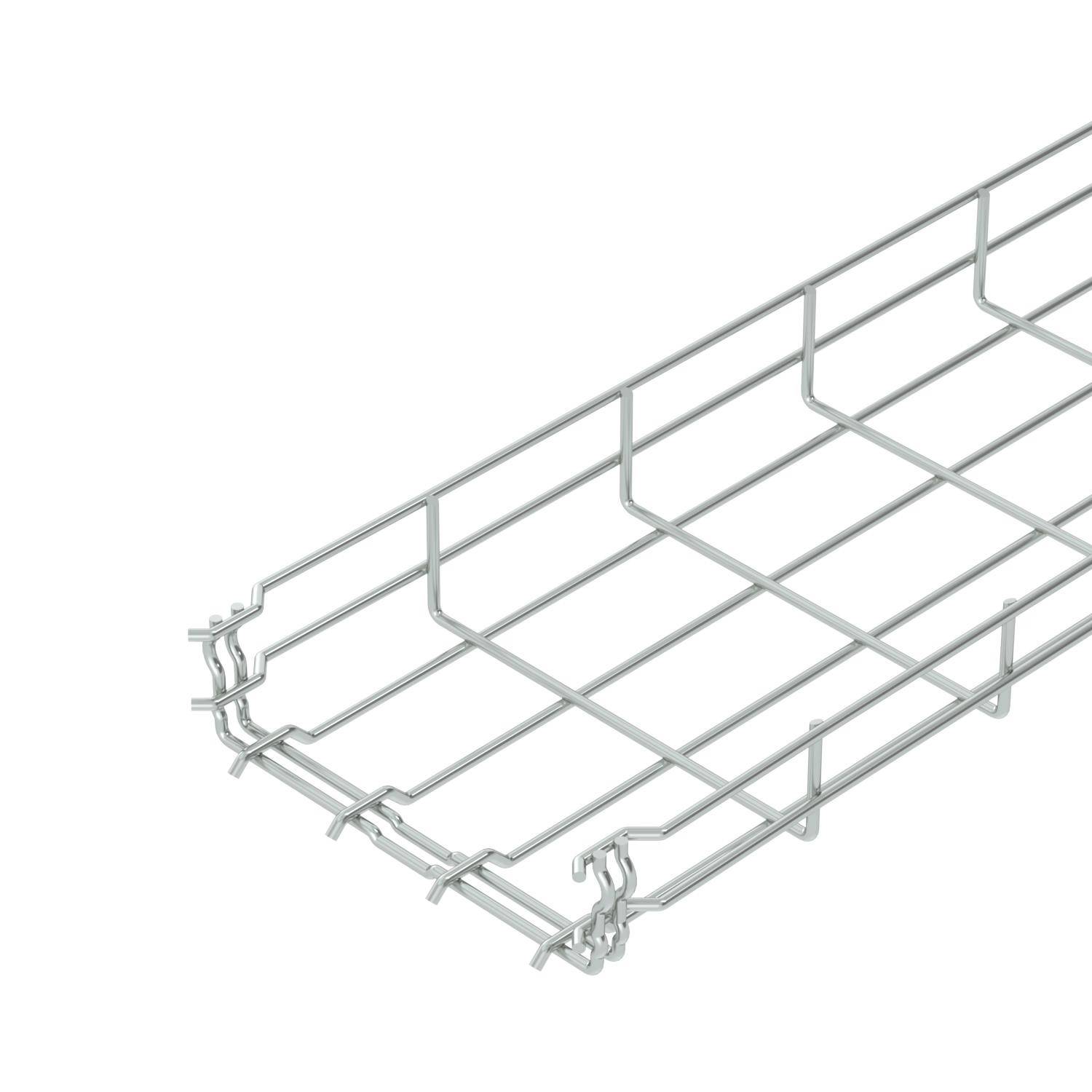 Metallisches Drahtkabelkanalstück in rechteckiger Form. Es hat eine Gitterstruktur und ist für die Organisation von Kabeln gedacht.