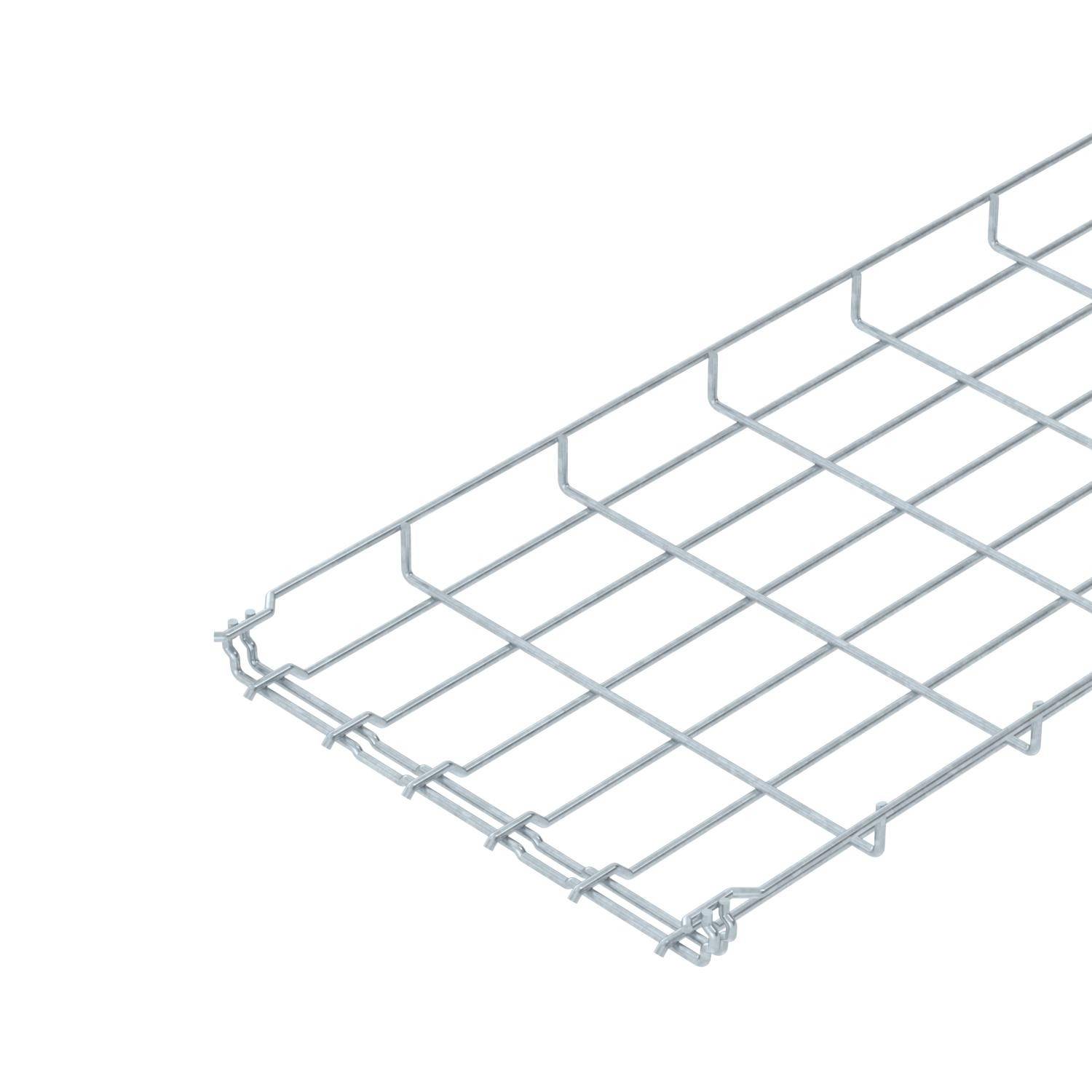Ein silbernes Drahtgittertablett, rechteckig geformt, mit mehreren parallel verlaufenden Metallstreben.
