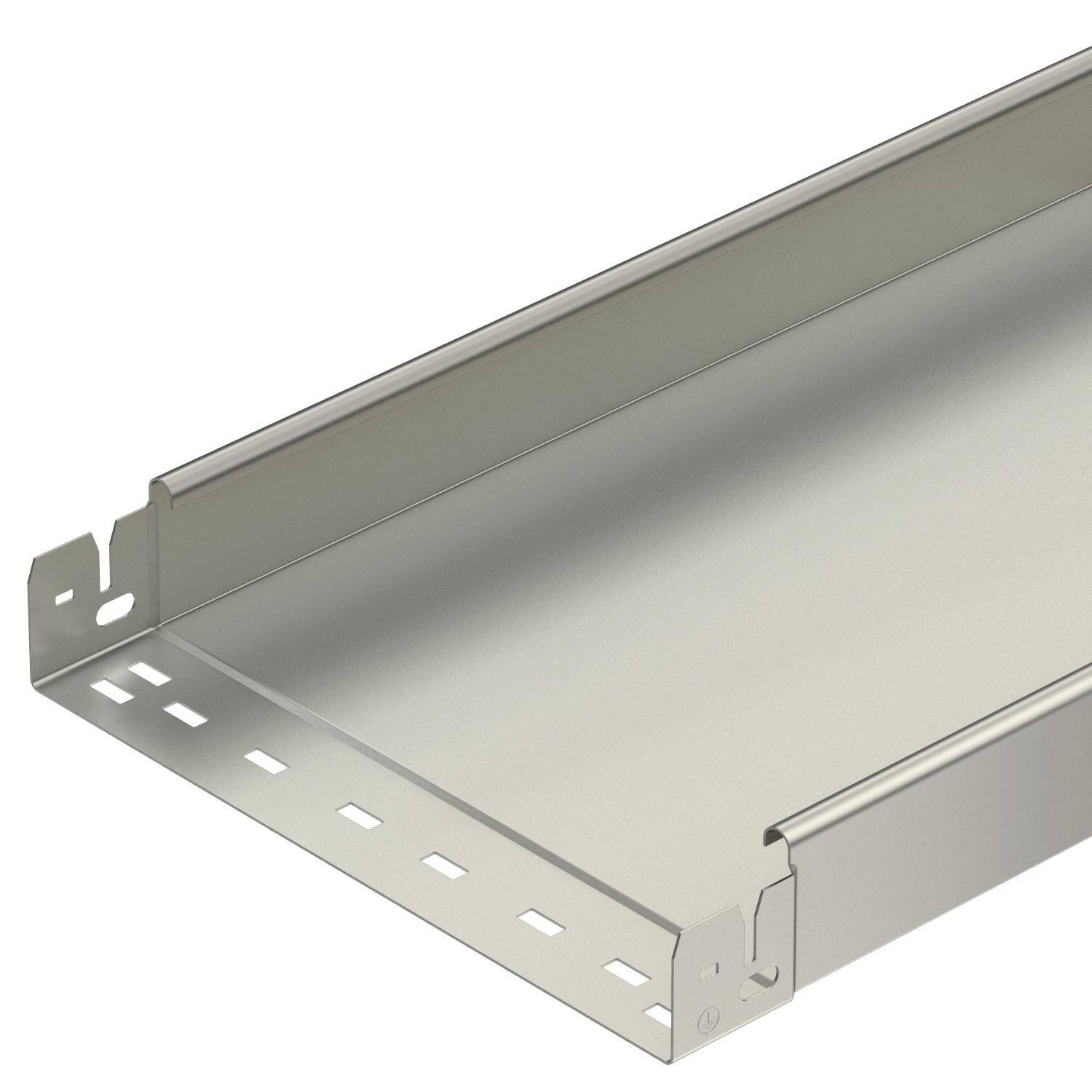 Ein silbernes Kabelmanagement-Rack aus Metall mit perforierten Seiten für strukturelle Integrität und einfache Kabelbefestigung.