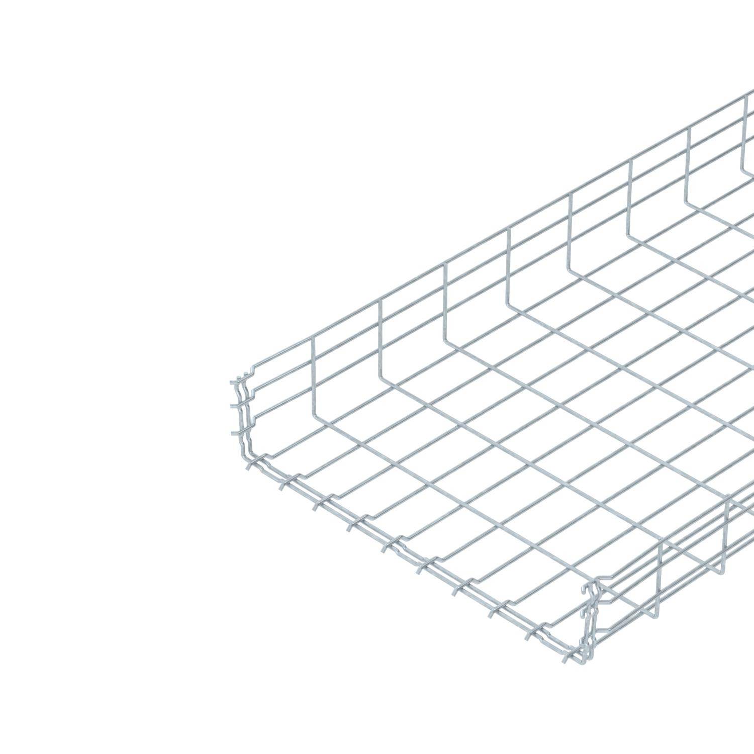 Ein rechteckiger Drahtkorb aus Metall, der horizontal auf einer weißen Oberfläche liegt. Der Korb hat eine gitterartige Struktur.