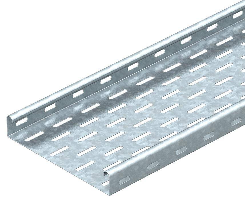 Metallene Kabelrinne mit perforiertem Boden zur Kabelverlegung.