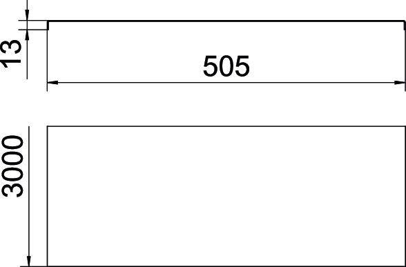 Technische Zeichnung eines Rechtecks mit den Maßen 505 x 13 oben und 3000 an der Seite.