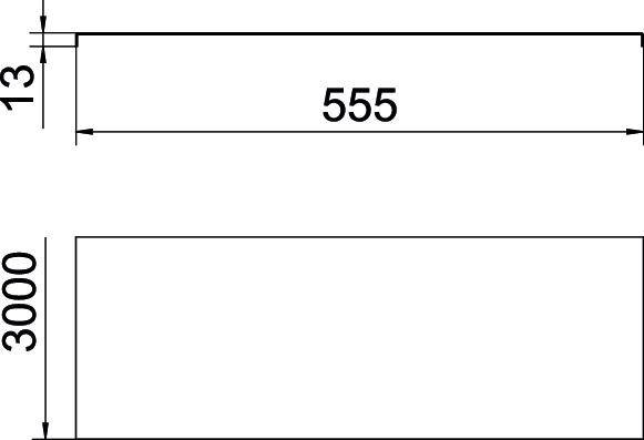 Zeichnung eines rechteckigen Objekts. Oben: Breite mit Maßangabe '555', Höhe '13'. Unten: Breite '3000', Höhe unbeschriftet.