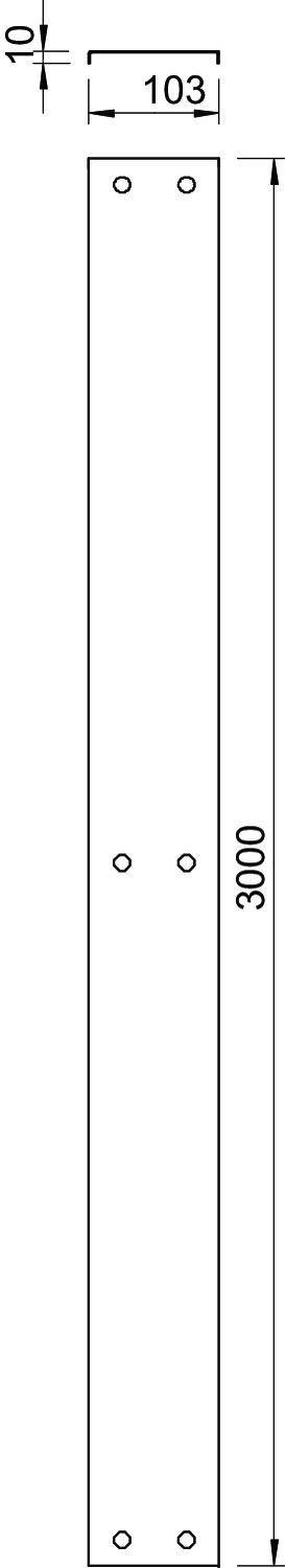 Technische Zeichnung eines langen, rechteckigen Metallstreifens mit sechs Bohrungen, 3000 mm lang und 103 mm breit.