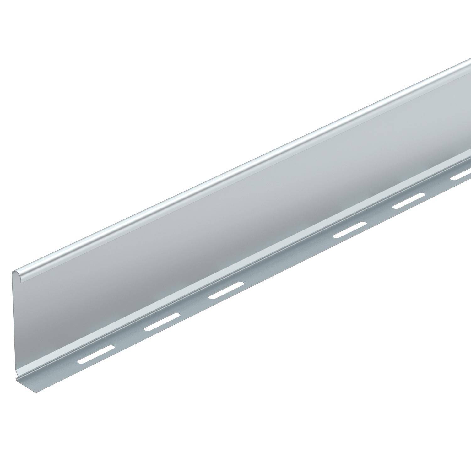 Metallschiene aus Aluminium in L-Form, glatt mit regelmäßig verteilten Löchern. Eignet sich für Wand- oder Deckenbefestigungen.