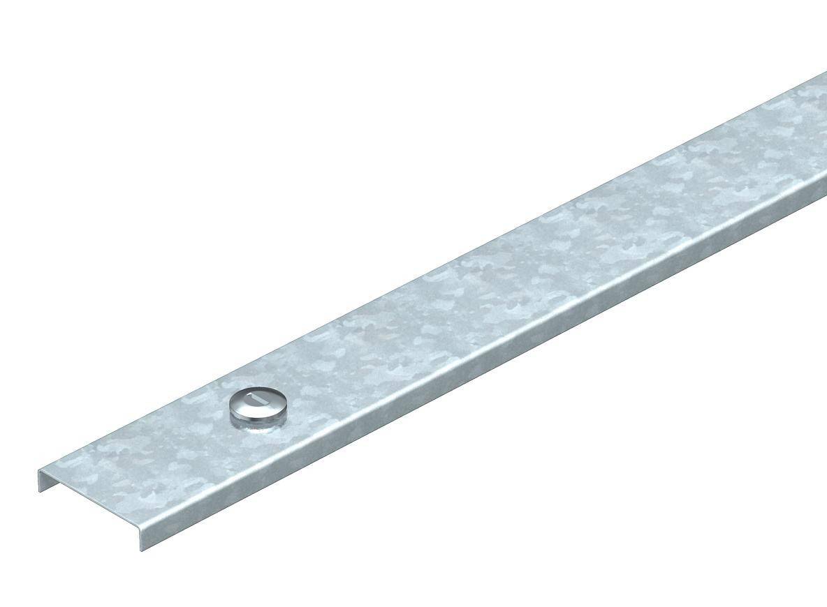 Metallprofil mit galvanisierter Oberfläche, zeigt eine längliche, flache Leiste mit einem eingebauten Befestigungsloch.
