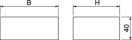 Technische Zeichnung von zwei Rechtecken. Links: Breite 'B'. Rechts: Höhe 'H', Höhe mit Maßangabe '40'.