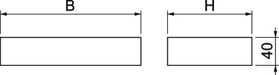 Diagramm zeigt zwei rechteckige Blöcke. Linker Block ist breiter ('B'), rechter Block schmaler ('H') mit der Höhe '40'.