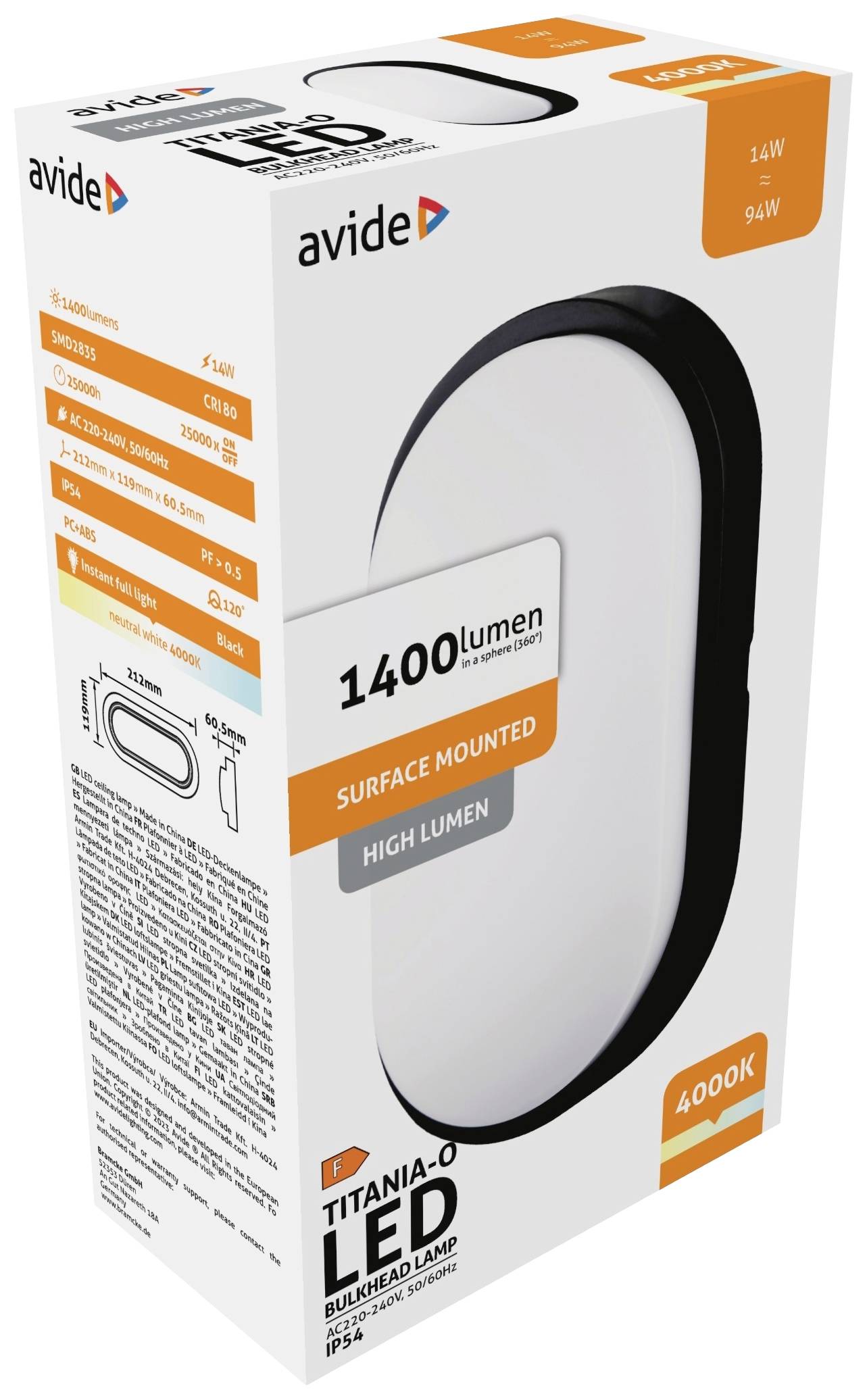 Avide Titania-O ABBHL-O-14W-NW-BL-HL LED-Außenwandleuchte LED fest eingebaut EEK: F (A - G) 14W LED Schwarz