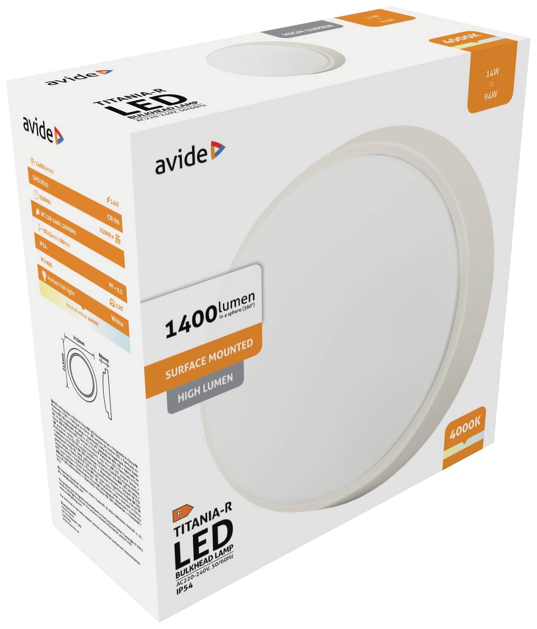 Avide Titania-R ABBHL-R-14W-NW-HL LED-Außenwandleuchte LED fest eingebaut EEK: F (A - G) 14W LED Weiß