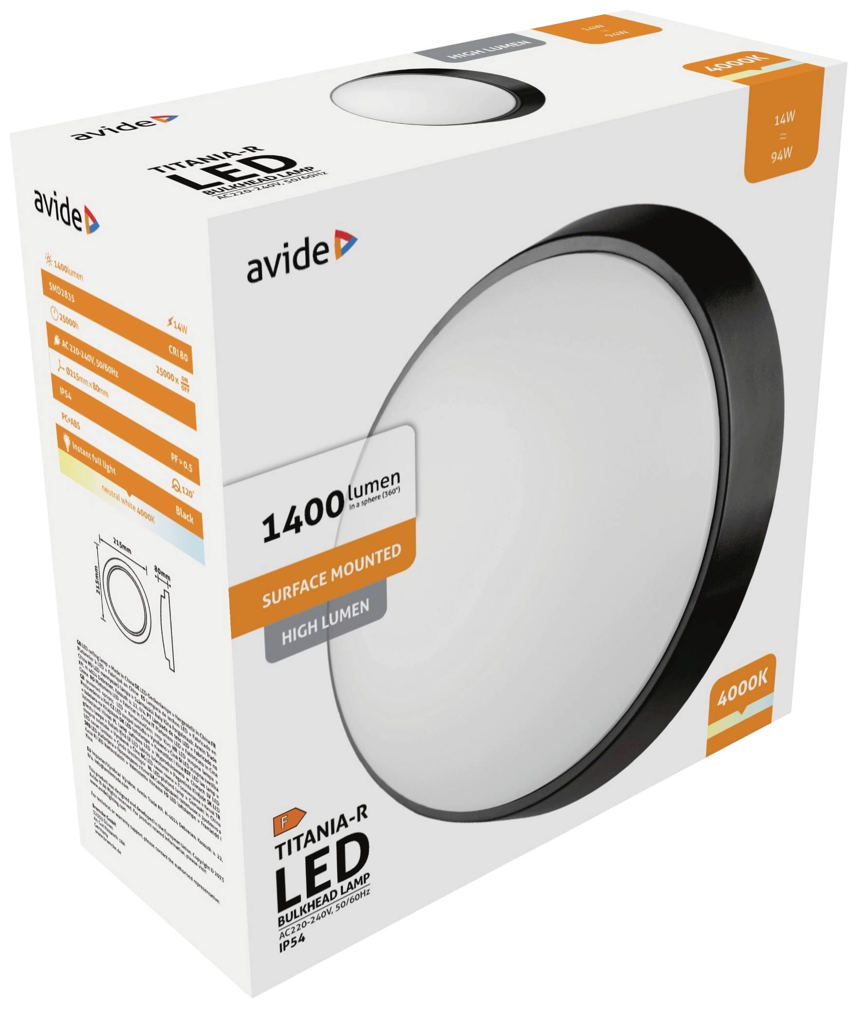 Avide Titania-R ABBHL-R-14W-NW-BL-HL LED-Außenwandleuchte LED fest eingebaut EEK: F (A - G) 14W LED Schwarz