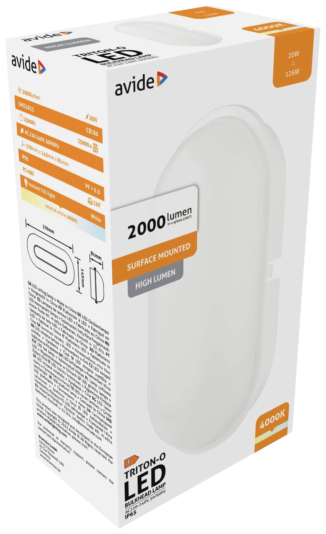 Avide Triton-O ABBHL-O-20W-NW-HL LED-Außenwandleuchte LED fest eingebaut EEK: F (A - G) 20W LED Weiß