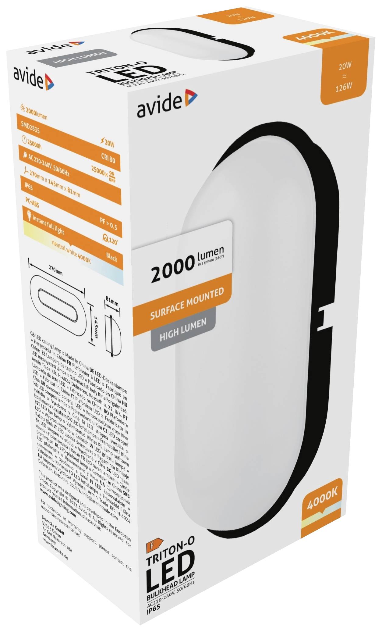 Avide Triton-O ABBHL-O-20W-NW-BL-HL LED-Außenwandleuchte LED fest eingebaut EEK: F (A - G) 20W LED Schwarz