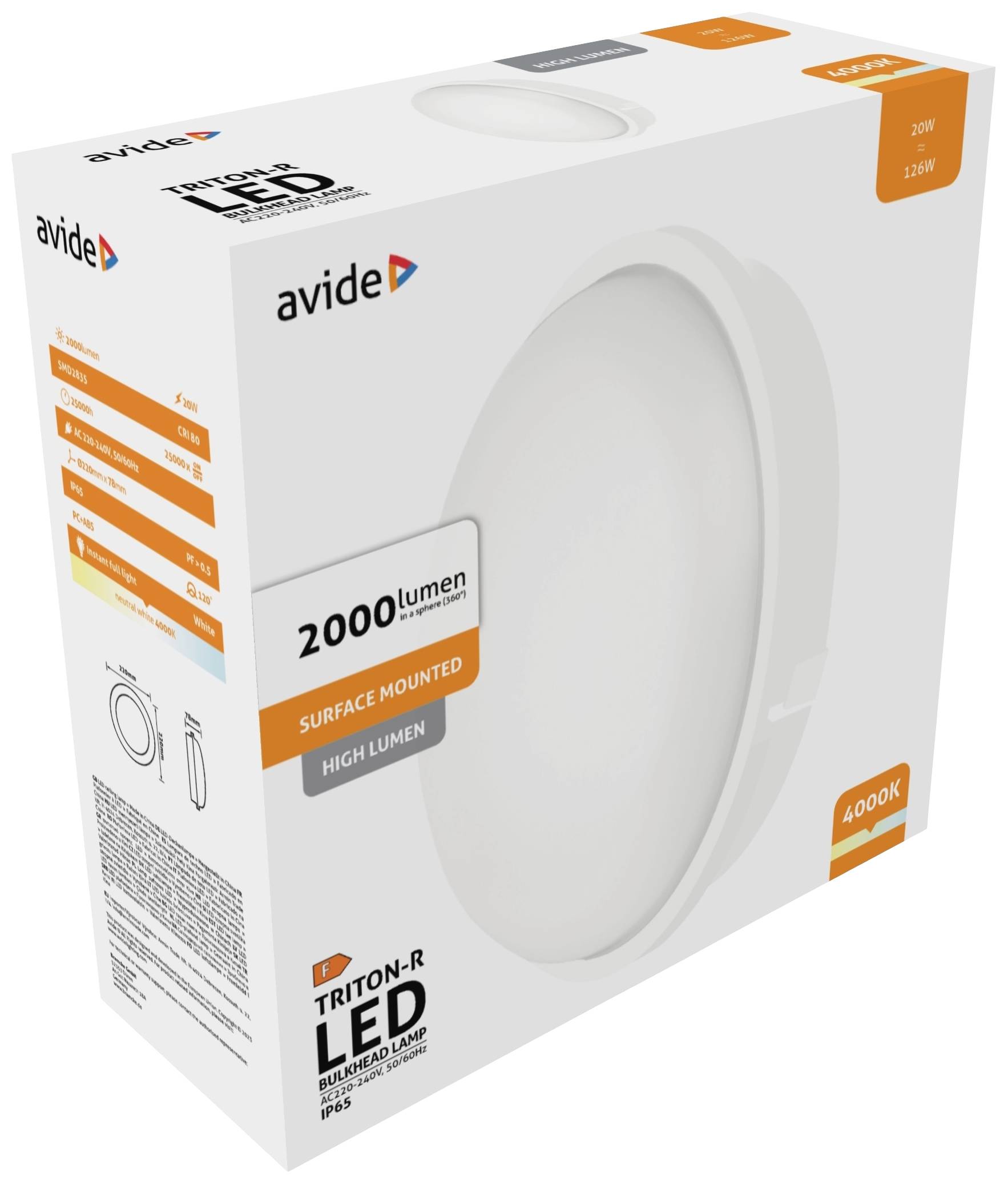 Avide Triton-R ABBHL-R-20W-NW-HL LED-Außenwandleuchte LED fest eingebaut EEK: F (A - G) 20W LED Weiß