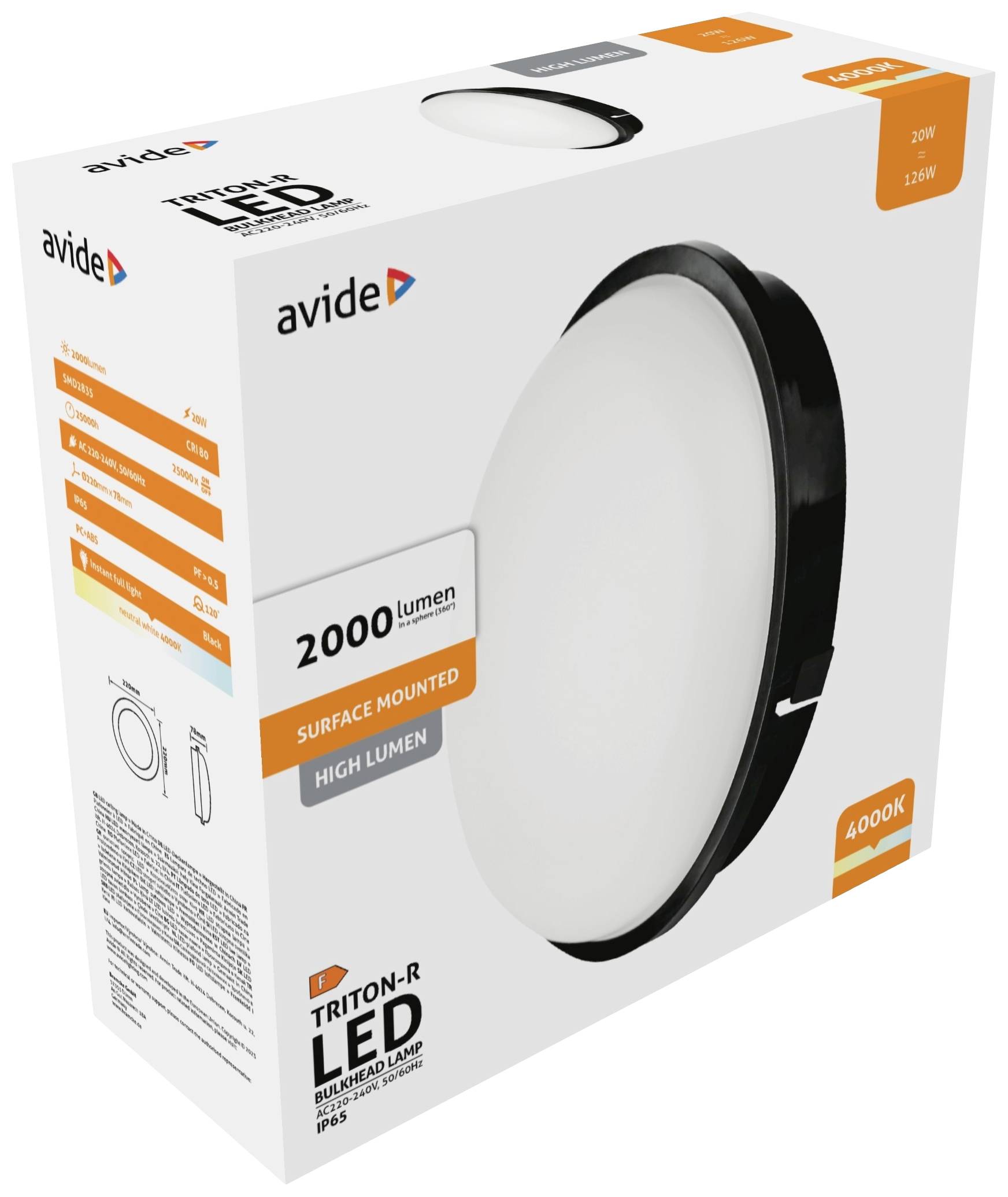 Avide Triton-R ABBHL-R-20W-NW-BL-HL LED-Außenwandleuchte LED fest eingebaut EEK: F (A - G) 20W LED Schwarz